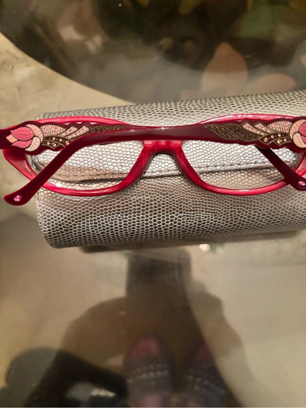Judith Leiber Red Cat-Eye Glasses